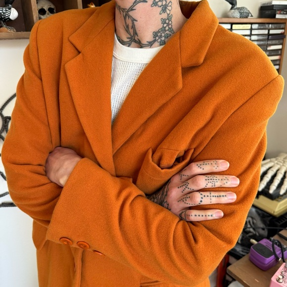 💀 SOLD 💀 Vintage 80s Burnt Orange Wool Cashmere Blend Lined Blazer ~ Size Small - Picture 6 of 9